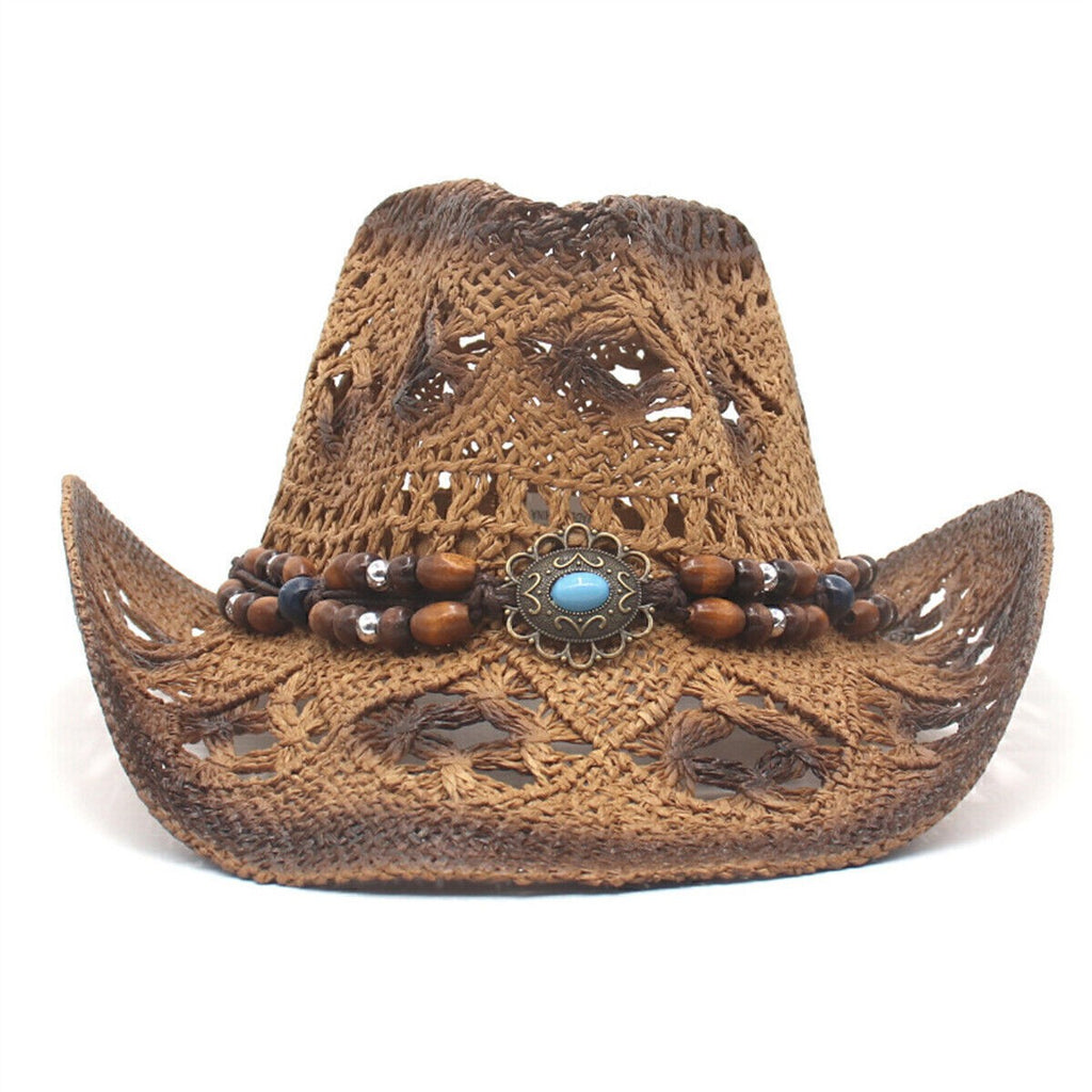 Straw Cowboy Hat Summer Sun Mens Womens Ladies Panama Natural Hats UK Hot
