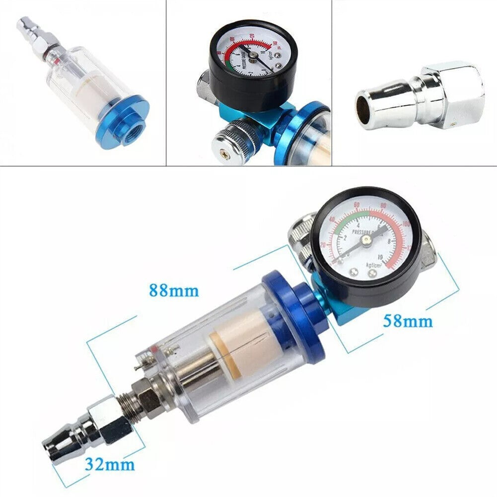 Mini Air Pressure Regulator Gauge Spray Gun & In-Line Water Trap Air Filter UK
