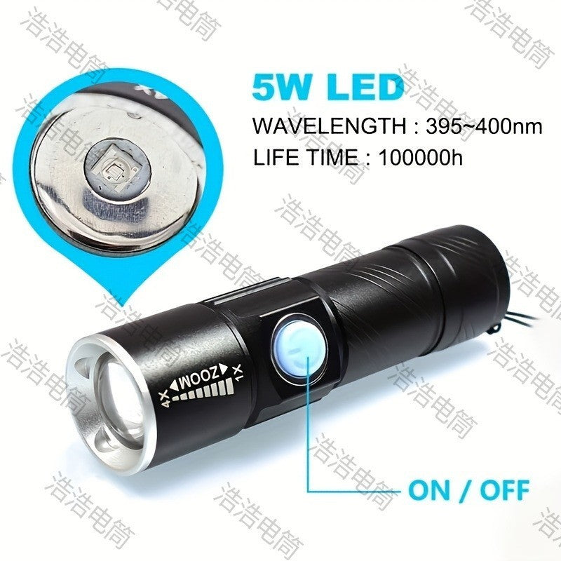 395 LED UV Torch Flashlight Light USB Rechargeable Ultra Violet Blacklight Zoom