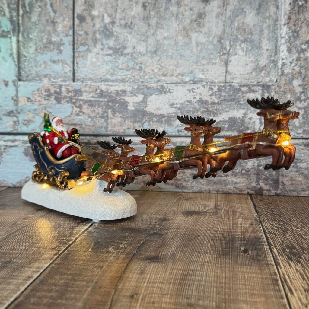 Christmas Santa Sleigh & Reindeer Decoration Festive Ornament with LED Lights