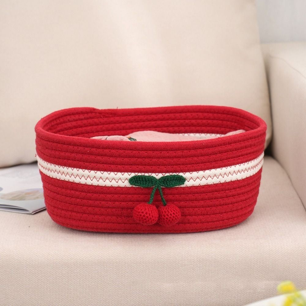 Woven Storage Basket Red Cherry Basket Snacks Gift Basket Desktop Organizer