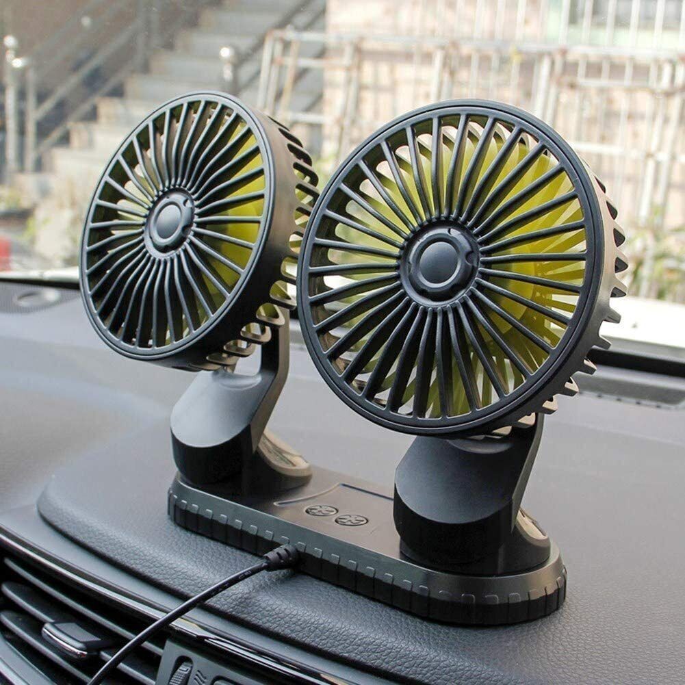 Portable 2 Head Fan 360° Rotatable Car Cooling Air Fan 5V Dual Head Fan USB