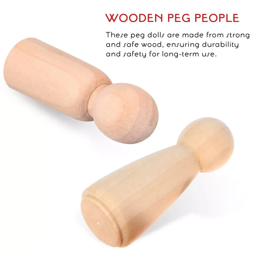 Wooden Peg Dolls Unfinished People, 50 Pcs Natural Wooden Pegs People Shape Doll