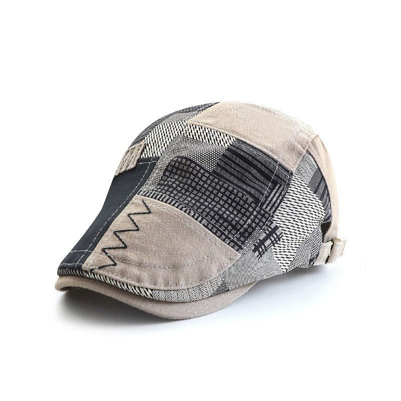 Men Patchwork Flat Cap Cotton Golf Driving Cabbie Gatsby Cap Beret Newsboy Hat