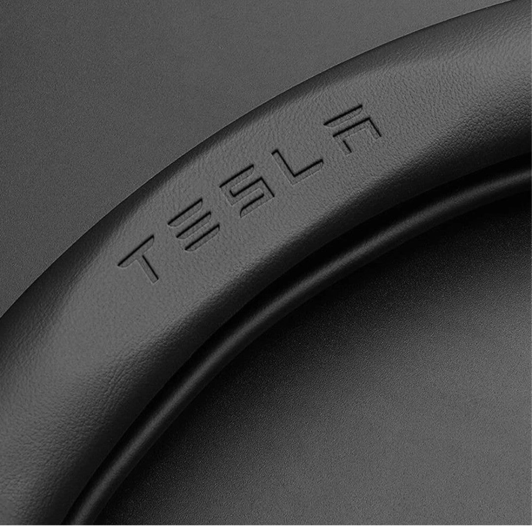 15" Steering Wheel Cover PU Leather+Carbon Fiber For 2008-2025 Tesla All Models
