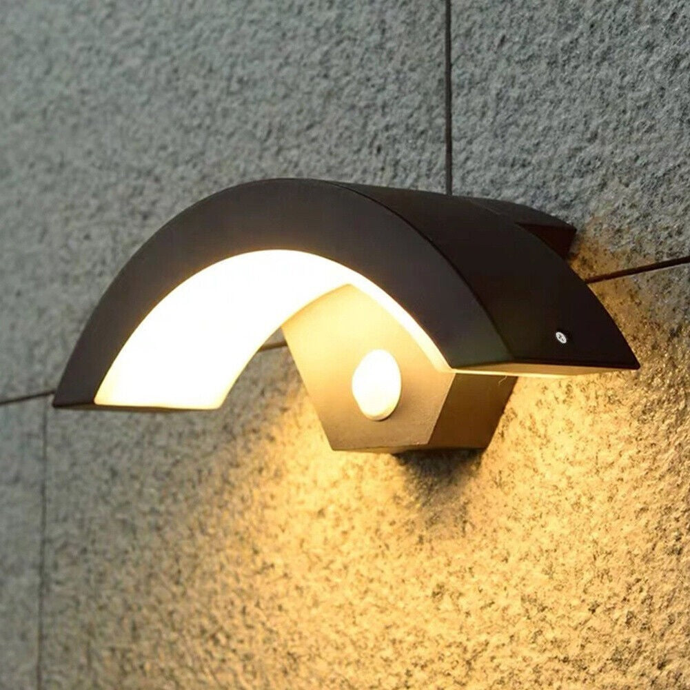 Modern Curved Outdoor LED Wall Light PIR Motion Sensor Lamp Outside Garden Porch