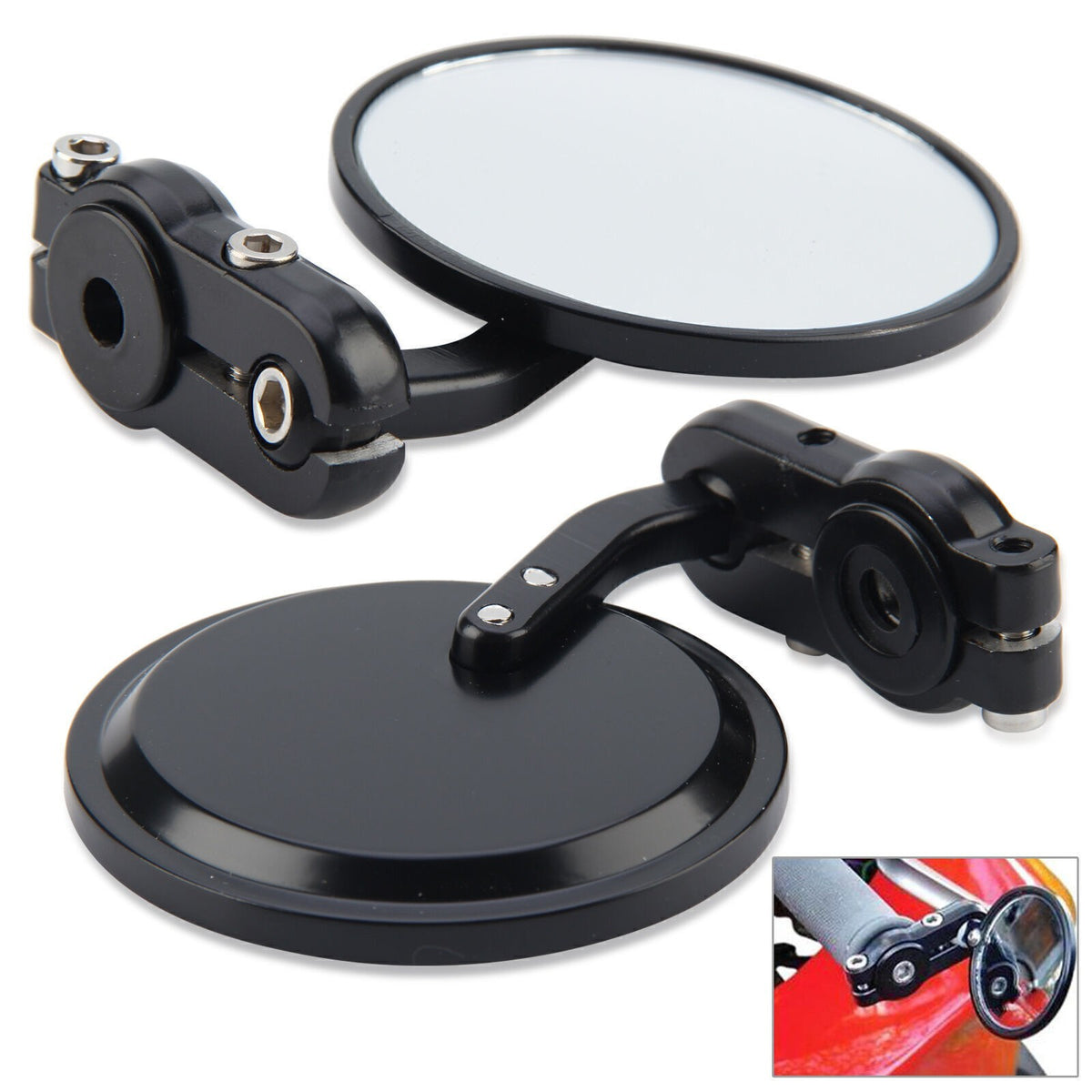7/8" Universal Motorcycle Motorbike Handle Bar End Rearview Mirrors Round UK
