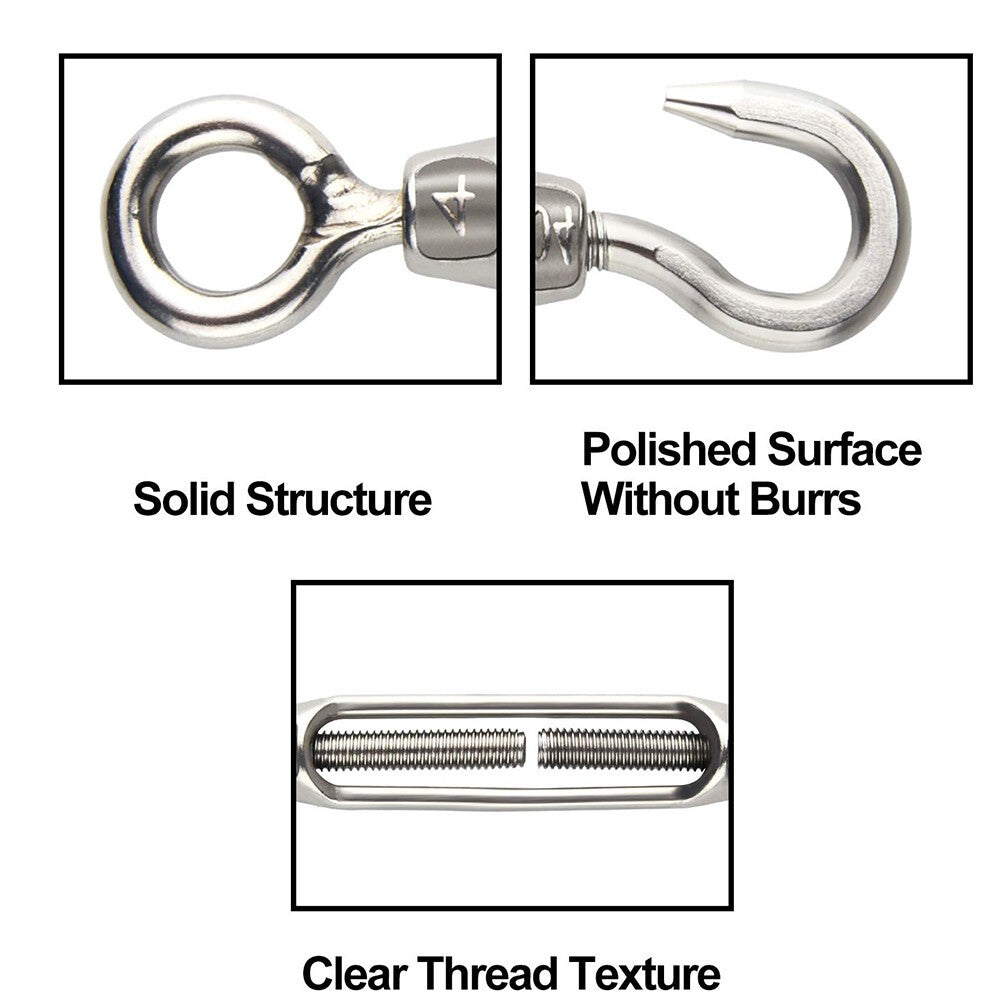 5PC Steel Hook Strainer Turnbuckle Wire Tensioner Eye Rope Cable Tension Heavy
